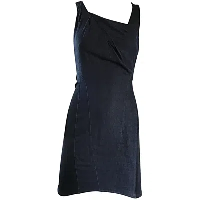 Pre-owned Helmut Lang 1990s  Indigo Denim And Black Vintage Bodycon ' Bondage ' 90s Dress In Blue