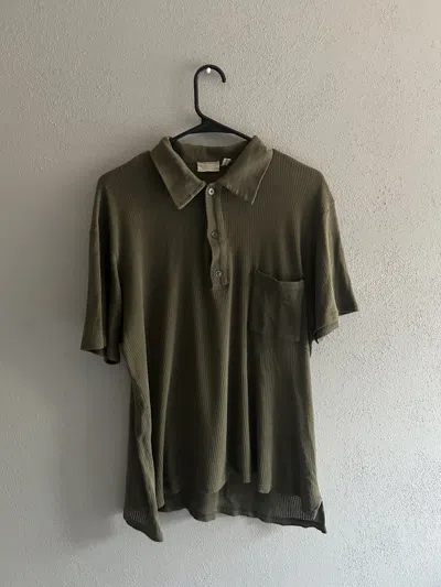 Pre-owned Helmut Lang 1998 Perforated Mesh Polo Shirt In Green