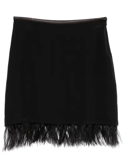 Pre-owned Helmut Lang 2000s Feather-trim Mini Skirt In Black