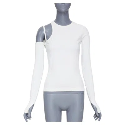 Pre-owned Helmut Lang 2023 Cutout Asymmetrical Ribbed Luxe Pima Cotton Knitwear Top S In Gray