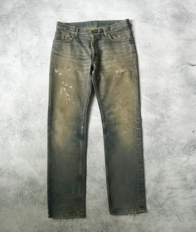 Pre-owned Helmut Lang 90's Thrashed Dirt Wash Painter Denim In Dirty Indigo
