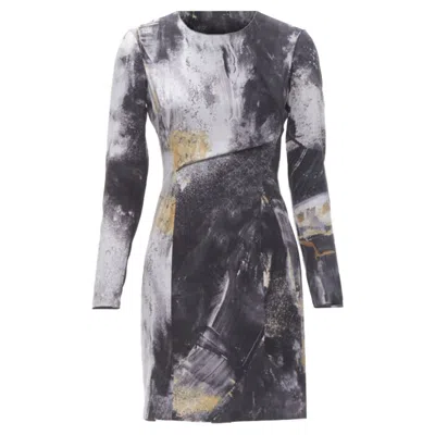 Helmut Lang Abstract Paint Stroke Print Mini Dress In Grey