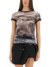 Helmut Lang Fitted T-shirt With Abstract Pattern And Sheer Fabric In Grey
