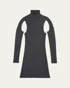 Helmut Lang Mock Neck Long Sleeve Cutout Dress In Graphite