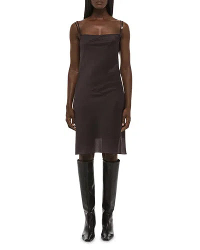 Helmut Lang Airy Sheer Slip Dress In Brown
