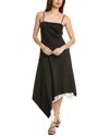Helmut Lang Asymmetric Layered Wool Midi Dress In Black