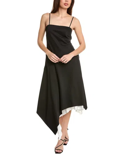 Helmut Lang Angled Hem Wool Midi Dress In Black