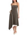 Helmut Lang Asymmetric Layered Wool Midi Dress In Brown