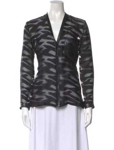 Pre-owned Helmut Lang Animal Print V-neck Blouse In Black