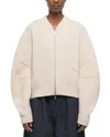 Helmut Lang Apex Wool Blend Rib Knit Bomber Jacket In White