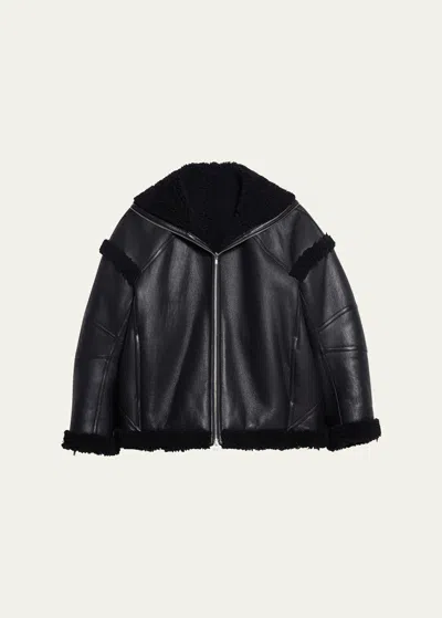 Helmut Lang Apex Leather Teddy Jacket In Black/black - A3p