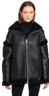 Helmut Lang Apex Leather Teddy Jacket In Black/black