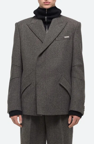 Helmut Lang Men's Melange Wool Asymmetric Blazer In Grey Melange - Q91