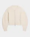 Helmut Lang Apex Wool Blend Rib Knit Bomber Jacket In White