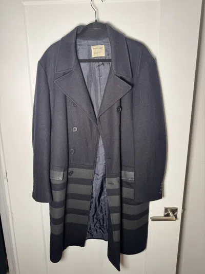 Pre-owned Helmut Lang Archive 1997 Resin Stripe Wool Coat In Blue