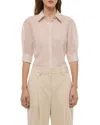 Helmut Lang Semi-sheer Stripe Button-up Crop Top In Pink