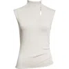 Helmut Lang Asymmetric Button Mock Neck Sleeveless Top In White