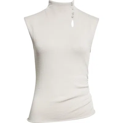 Helmut Lang Asymmetric Button Mock Neck Sleeveless Top In White