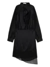 Helmut Lang Asymmetric Chiffon-overlay Silk Dress In Black