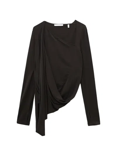 Helmut Lang Asymmetric Draped Top In Brown