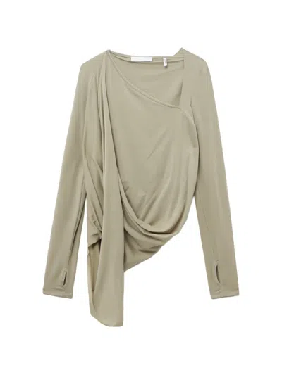 Helmut Lang Asymmetric Draped Top In Green