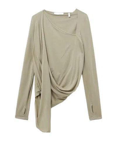 Helmut Lang Asymmetric Draped Top In Taupe