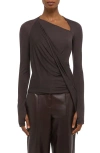 Helmut Lang Asymmetric Faux Wrap Long Sleeve Shirt In Brown