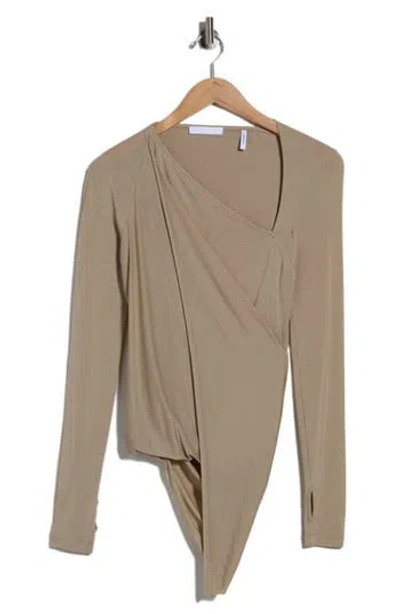 Helmut Lang Asymmetric Faux Wrap Long Sleeve Shirt In Taupe