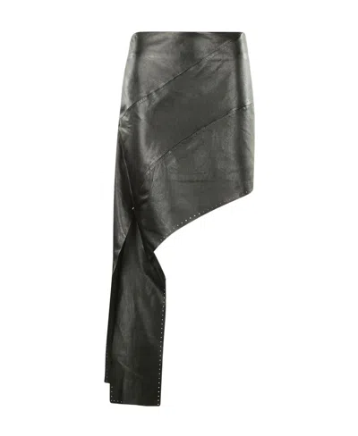 Helmut Lang Asymmetric Leather Skirt In Black