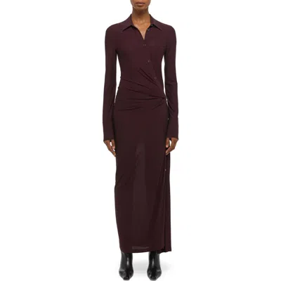 Helmut Lang Asymmetric Long Sleeve Dress In Brown
