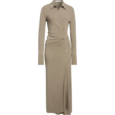 Helmut Lang Asymmetric Long Sleeve Dress In Brown