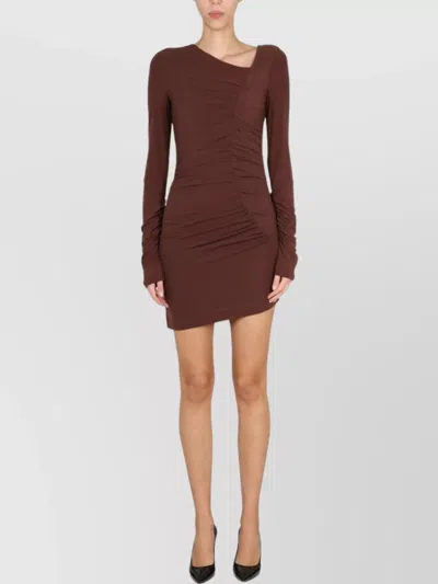 Helmut Lang Asymmetric Neckline Fitted Silhouette Long Sleeves In Brown