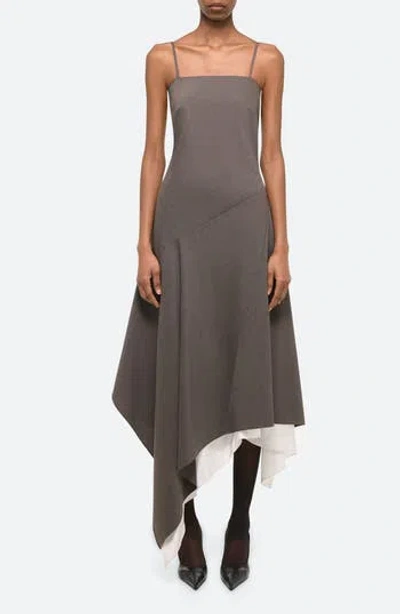 HELMUT LANG HELMUT LANG ASYMMETRIC SCARF HEM VIRGIN WOOL DRESS