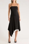 Helmut Lang Asymmetric Scarf Hem Virgin Wool Dress In Black