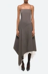 Helmut Lang Asymmetric Layered Wool Midi Dress In Light Brown Melange - 21g