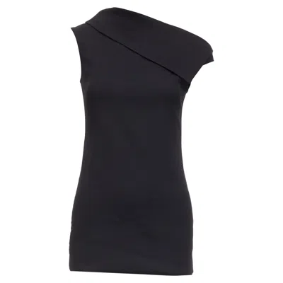 Helmut Lang Asymmetric Scuba Wool Off Shoulder Mini Dress In Black