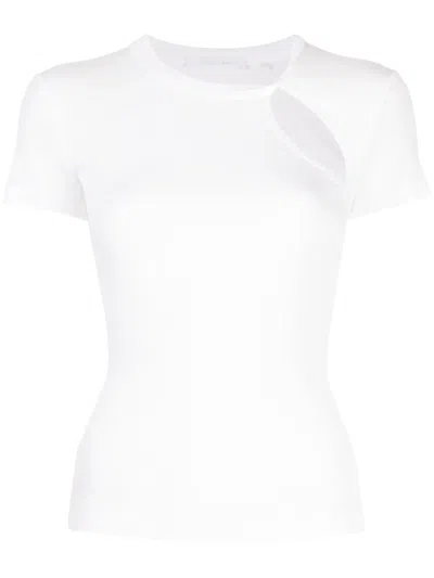 Helmut Lang Womens White Cut-out Short-sleeved Cotton-jersey Top