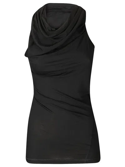 Helmut Lang Asymmetric Sleeved Draped Top With Embroidered Detail In Black