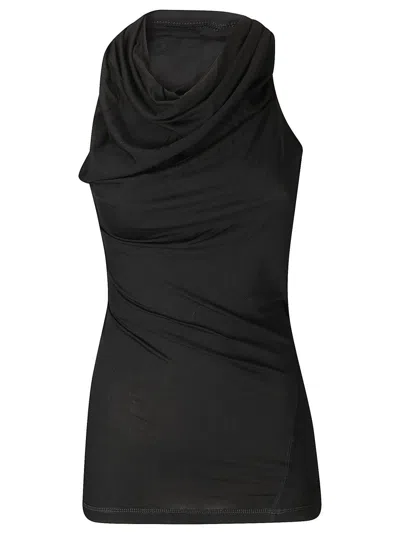 HELMUT LANG ASYMMETRIC SLEEVED DRAPED TOP WITH EMBROIDERED DETAIL