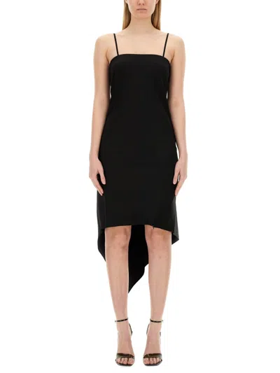 Helmut Lang Asymmetric Virgin Wool Midi Dress In Black
