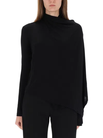 Helmut Lang Asymmetrical Draped Scarf Top In Black