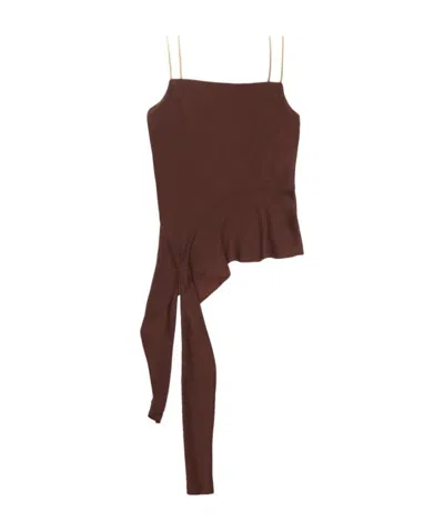 Helmut Lang Asymmetrical Draped Tank Top In Brown