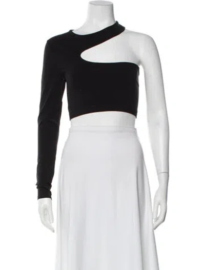 Pre-owned Helmut Lang Asymmetrical Long Sleeve Crop Top In Black