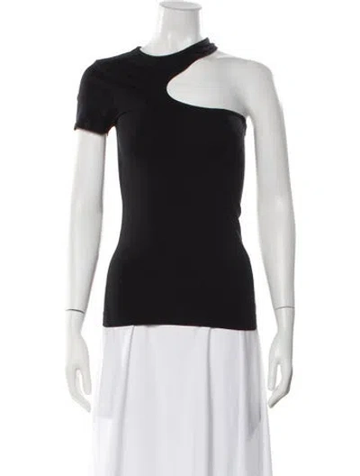 Pre-owned Helmut Lang Asymmetrical Short Sleeve Top In Black