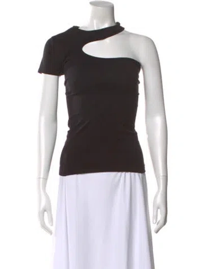 Pre-owned Helmut Lang Asymmetrical Short Sleeve Top In Brown