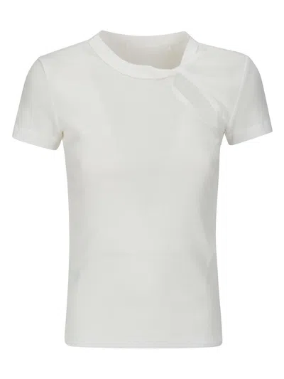 Helmut Lang Asymmetrical Slash Short Sleeved Top In White