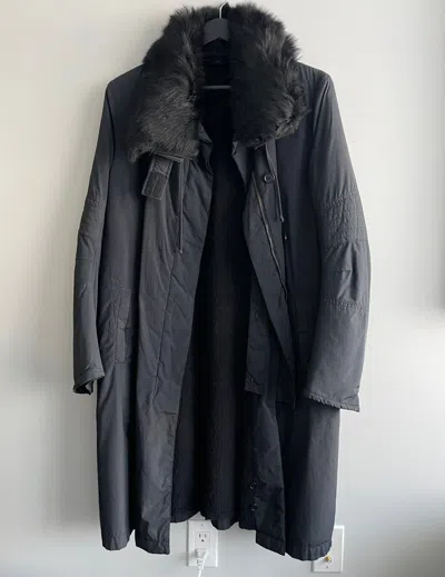 Pre-owned Helmut Lang Aw2000 Shearling Collar Nylon Astro Coat In Black