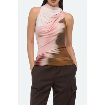 Helmut Lang Batik Print Ruched Sleeveless Top In Pink