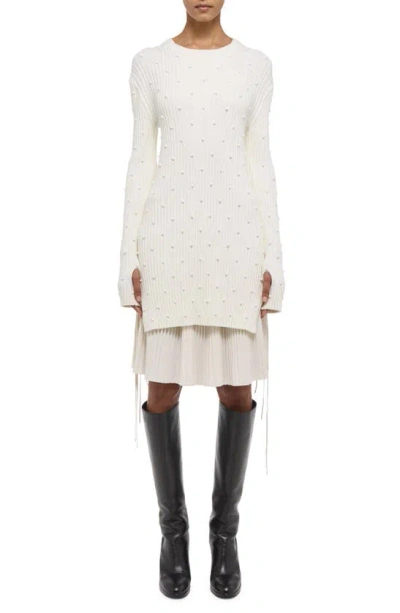 Helmut Lang Cotton Ribbed Knit Mini Dress In Ivory