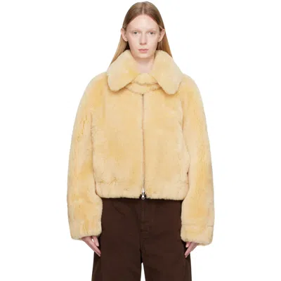 Helmut Lang Beige Reversible Shearling Bomber Jacket In Cornsilk - El8